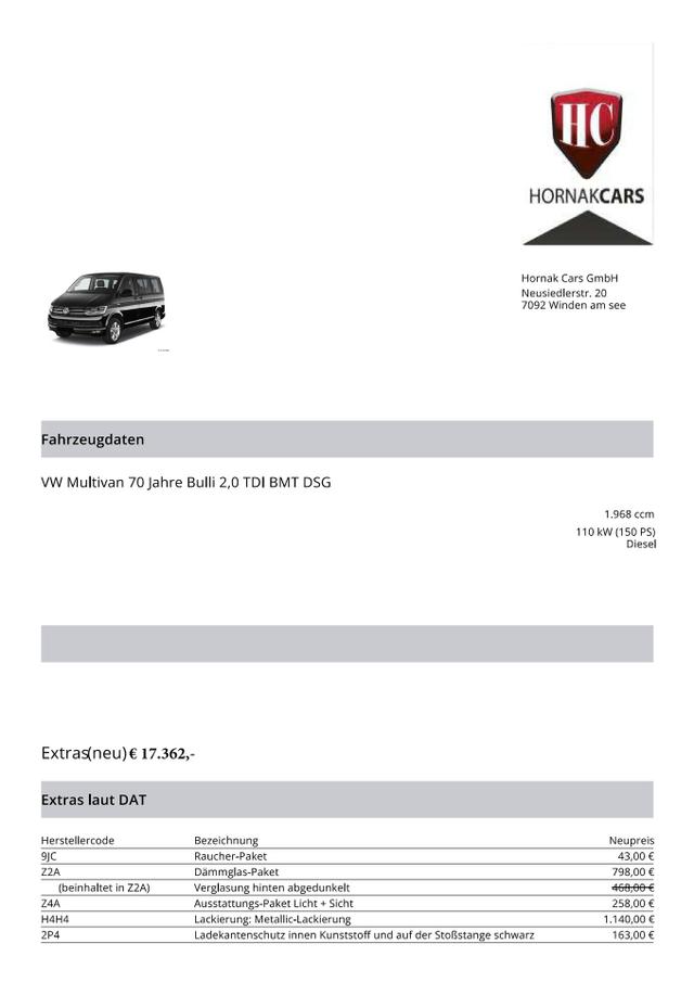 Volkswagen Multivan 70 Jahre Bulli Edition 2,0 TDI DSG*MwSt* 