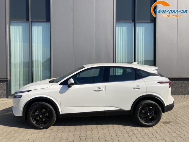 Nissan Qashqai NEUES MODELL, Brillant-White Metallic, 1.3 Benziner 140PS, Klimaanlage, 17-Zoll-Leichtmetallräder in schwarz, Parksensoren hinten, Digitalradio + Bluetooth, Toter-Winkel-Assistent, Spurassistent, Tempomat 