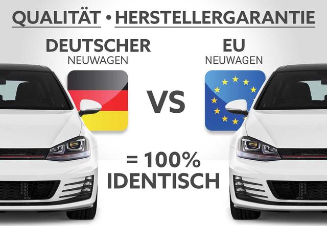 Die Qualität und Herstellergarantie ist zwischen einem deutschen Neuwagen und einem EU-Neuwagen zu 100% identisch