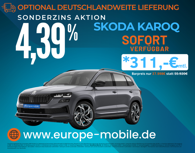 Skoda Karoq - Sportline Exclusiv 2025 1.5 TSI OPF 150 DSG (Lager) NAV/PANO/AREA/EASY/AHK/5J.GAR/UVM.