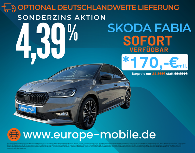 Skoda Fabia - MONTE CARLO PLUS 2025 1.0 TSI 85kW DSG (Lager) PANO|VOLL-LED|NAV|KESSY|KAM|5J.GARANTIE|UVM.