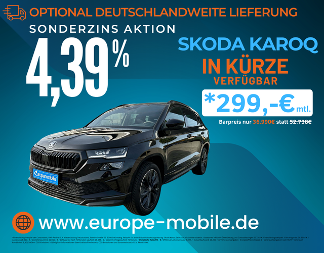 Skoda Karoq - 2025 SPORTLINE 1.5 TSI 110 kW DSG (Vorlauf) 5J.GARANTIE/PANO/NAV/AREA/AHK/CANTON/UVM.