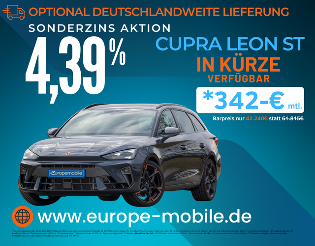 Cupra Leon - Sportstourer VZ 2.0 TSI 245 kW DSG 4DRIVE (Vorlauf) PANO/NAV/AHK/INTELLI/MATRIX/5J.GARANTIE/UVM.