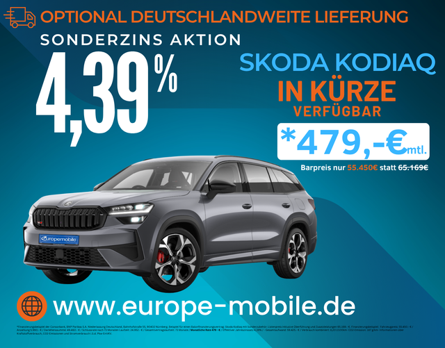 Skoda Kodiaq - 2026 H10 RS 2.0 TSI 195kW 4x4 DSG (Lager) 7-SITZE/PANO/MATRIX/AHK/WINTER/5J.GARANTIE/CANTON/UVM.