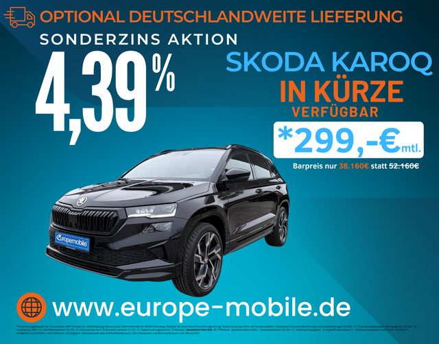 Skoda Karoq - 2026 H5 SPORTLINE 1.5 TSI ACT EVO 110 kW DSG (Vorlauf) NAV9.2/PANO/TRAVEL/CANTON/AHK/MATRIX/UVM.