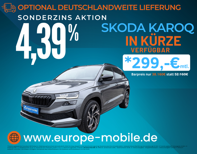 Skoda Karoq - 2026 H5 SPORTLINE 1.5 TSI ACT EVO 110 kW DSG (Vorlauf) NAV9.2/PANO/TRAVEL/CANTON/AHK/MATRIX/UVM.