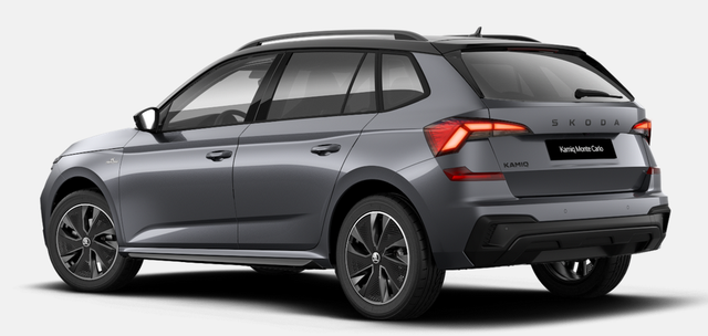 Skoda Kamiq Monte Carlo 1.5 TSI 150PS DSG/AUTOMATIK, GRAPHITE-GRAU METALLIC, Panoramadach, 17"Alu, Matrix-LED, Parksensoren v/h, Kamera, Tempomat, Virtual Cockpit, Kessy, Winter-Paket, Climatronic, Radio 8", SmartLink, Color Concept, NSW, Dachreling, Sport-M-Lederlenkrad beheizt 