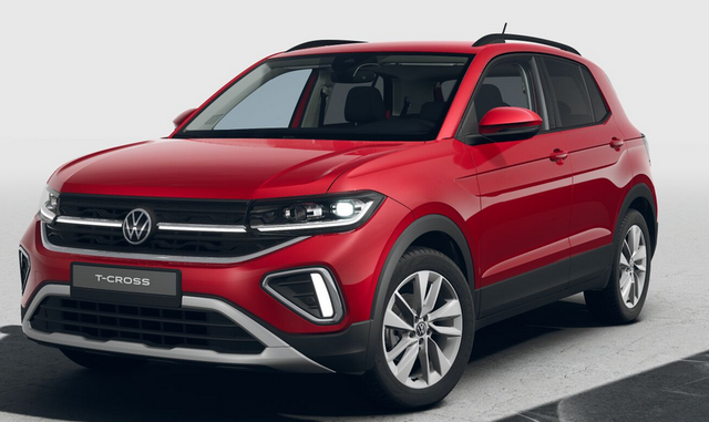 Volkswagen T-Cross - LIFE 1.0 TSI 115PS DSG/AUTOMATIK, Kings-Red-Metallic, Parksensoren v/h, Rückfahrkamera, Privacy-Glas, Sitzheizung, Climatronic, IQ LIGHT MATRIX-LED, Radio Ready2Discover+Wireless App-Connect, 17" Alu, KEYLESS, M-Lederlenkrad, Dachreling
