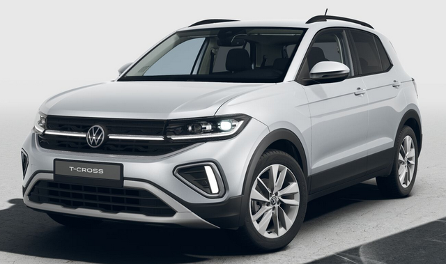 Volkswagen T-Cross - LIFE 1.0 TSI 115PS DSG/AUTOMATIK, Silber-Metallic, Parksensoren v/h, Rückfahrkamera, Privacy-Glas, Sitzheizung, Climatronic, IQ LIGHT MATRIX-LED, Radio Ready2Discover+Wireless App-Connect, 17" Alu, KEYLESS, M-Lederlenkrad, Dachreling
