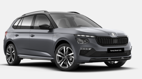 Vorlauffahrzeug Skoda Kamiq - Monte Carlo 1.0 TSI 115PS DSG, GRAU-MET/Dach schwarz, 18" ALU URSA, AHK-VORBEREITUNG, Panoramadach, Matrix-LED, Parksensoren v/h, Kamera, Tempomat, Virtual Cockpit, Kessy, Winter-Paket, Climatronic, Radio 8", SmartLink, NSW, Dachreling, Sport-M-Lederlenkrad beheizt