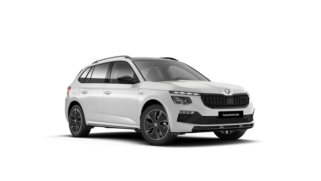 Skoda Kamiq - Monte Carlo 1.5 TSI 150PS DSG (AUTOMATIK), MOON-WHITE PERLEFFEKT, PANORAMDACH, MATRIX-LED, SITZHEIZUNG, Sport-M-Lederlenkrad beheizt, SunSet, 2Z-Climatronic, Parksensoren vorn/hinten, R&uuml;ckfahrkamera, Kessy, Radio 8,25"+SmartLink, Virtual Cockpit, 17" Alu, Tempomat