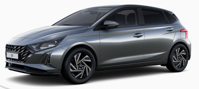 Hyundai i20 - Family 1.0 T-GDI 90PS, NAVI 10,25", AURORA-GRAU METALLIC, Winter-Pack: Sitzheizung + Lenkradheizung, 16" ALU, Klimaautomatik, Privacy-Glas, Parksensoren hinten, R&uuml;ckfahrkamera, Tempomat, Lederlenkrad, Reserverad, Alarm, Armlehne, 4x elektr. Fensterheber