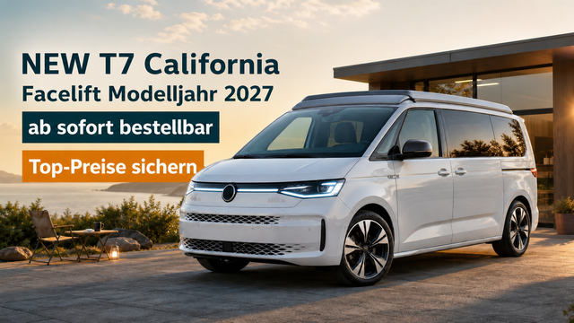 Volkswagen T7 California - Beach 2.0 TDI 150PS DSG (AUTOMATIK), Aufstelldach, Parksensoren vorne/hinten, R&uuml;ckfahrkamera, Klimaanlage Climatic, M-Lederlenkrad, ACC Tempomat, Digital Cockpit Pro, Schiebet&uuml;re links/rechts mit Zuziehhilfe