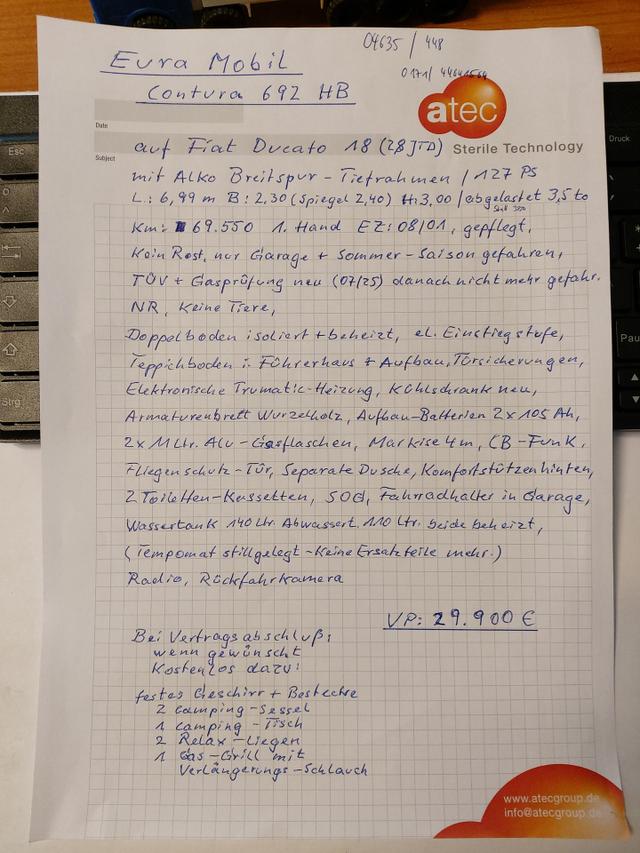 Eura Mobil Contura 692 HB Alkoven Fiat Ducato Chassis 2,8 JTD 