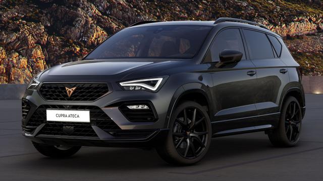 Cupra Ateca - 2.0 TSI DSG 190 PS 4Drive Pano AHK el.Sitz Top View Virtual Pedal el.H. 19" Black Matt SHZ LHZ 5JG Assistenz XL Dachhimmel schwarz Induktionsladeschale Navi Kamera Parkassist 4x4 Reserverad 230 V Steckdose