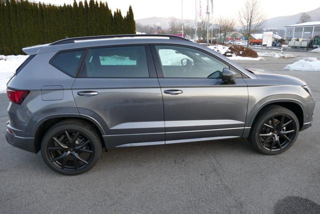 Cupra Ateca 2.0 TSI DSG 190 PS 4Drive Pano AHK el.Sitz Top View Virtual Pedal el.H. 19" Black Matt SHZ LHZ 5JG Assistenz XL Dachhimmel schwarz Induktionsladeschale Navi Kamera Parkassist 4x4 Reserverad 230 V Steckdose 