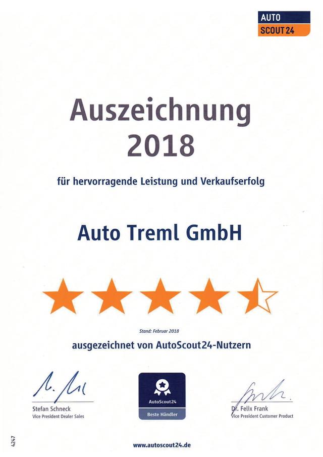 Auszeichnung Auto Treml GmbH autoscout24-Nutzer 2018 