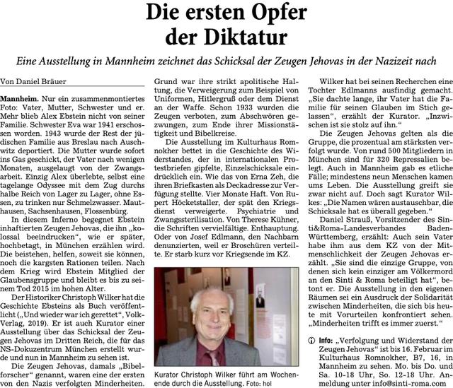 Rhein Neckar Zeitung zur Ausstellung in Mannheim