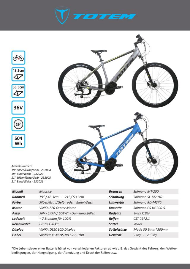 TOTEM E-Bike MAURICE Rahmengröße 21 Zoll / 53,3 cm Hardtail E-Mountainbike 