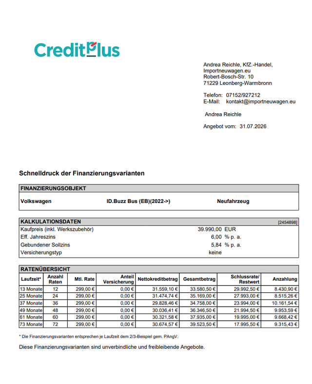 Volkswagen ID. BUZZ Pure KR 58kWh 5 J. Garantie Bestellangebot! 