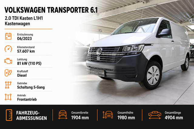 Volkswagen Transporter 6.1 Kastenwagen - T6.1 2.0 TDI Kasten L1H1
