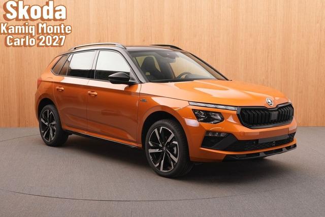 Skoda Kamiq - Monte Carlo 1.0 TSI 85 kW 6-gang, 4J Garantie,LED Matrix + dyn, Blinker,Sun Set, Virtual Cockpoit 10,25, Drive Seelect, Klimaautomatik, 17 Zoll Alur&auml;der, Nebelscheinw. m. Kurvenlicht,Rain & Light,Smart Link,Zweifarbenlackierung, Panoramadach