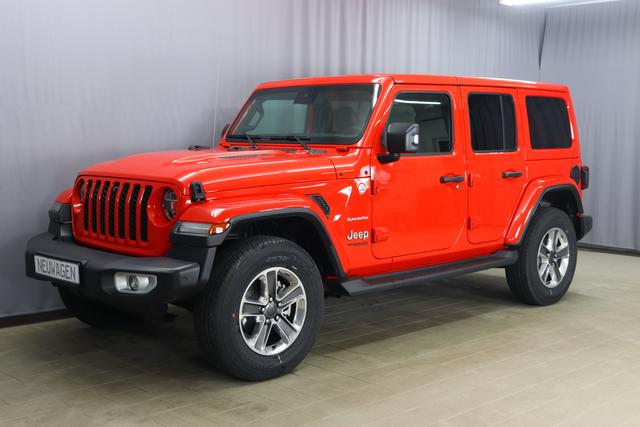 Jeep Wrangler - Unlimited Sahara JL UVP 65080,00 2,0 ATX 265 MY21 Sicherheits-Paket, Navigationssystem 3D, Voll- Leder, Freedom Hardtop in Wagenfarbe, Dachhimmel mit zus&auml;tzlicher Ger&auml;uschd&auml;mmung, Alpine Premium Sound System, Integrierte Offroad-Kamera vorne uwm.