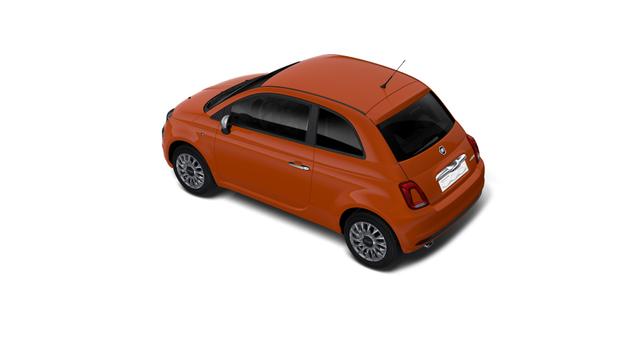 500 Hatchback MY23 1.0 GSE Hybrid 51 kW (70 PS)562 - Sicilia Orange 123 - Stoff "Fiat Monogramm" Schwarz, Ambiente Elfenbein 5L8 Style Paket: • 15"-Leichtmetallfelgen • Außenspiegelkappen in Chrom • Auspuffendrohr in Chrom • Lackierte Seitenzierleisten • Getönte Seitenscheiben hinten