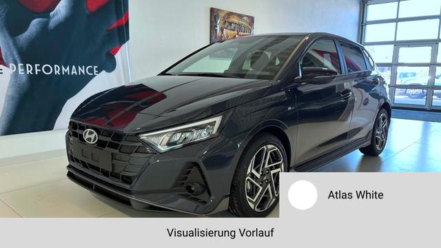 Hyundai i20 - N Line 1.0 T-GDI DCT 73 kW (100 PS) Induktionsladestation, Toter-Winkel-Assis. Lenkradheizung, Sitzheizung, Klimaautomatik, Android Auto, Apple CarPlay, Navigationssystem, Virtual Cockpit, Einparkhilfe v + h, R&uuml;ckfahrkamera, 17 Zoll Leichtmetallfelgen, uvm.