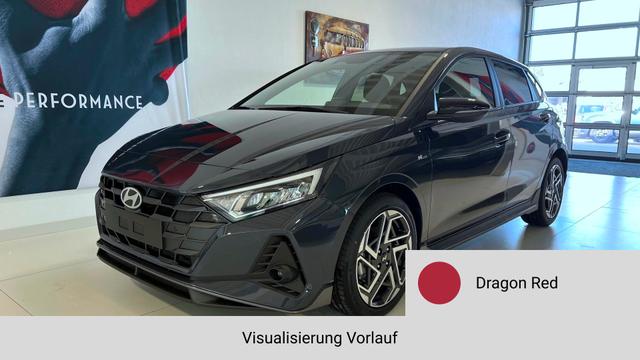 Hyundai i20 - N Line 1.0 T-GDI DCT 73 kW (100 PS) Induktionsladestation, Toter-Winkel-Assis. Lenkradheizung, Sitzheizung, Klimaautomatik, Android Auto, Apple CarPlay, Navigationssystem, Virtual Cockpit, Einparkhilfe v + h, R&uuml;ckfahrkamera, 17 Zoll Leichtmetallfelgen, uvm.