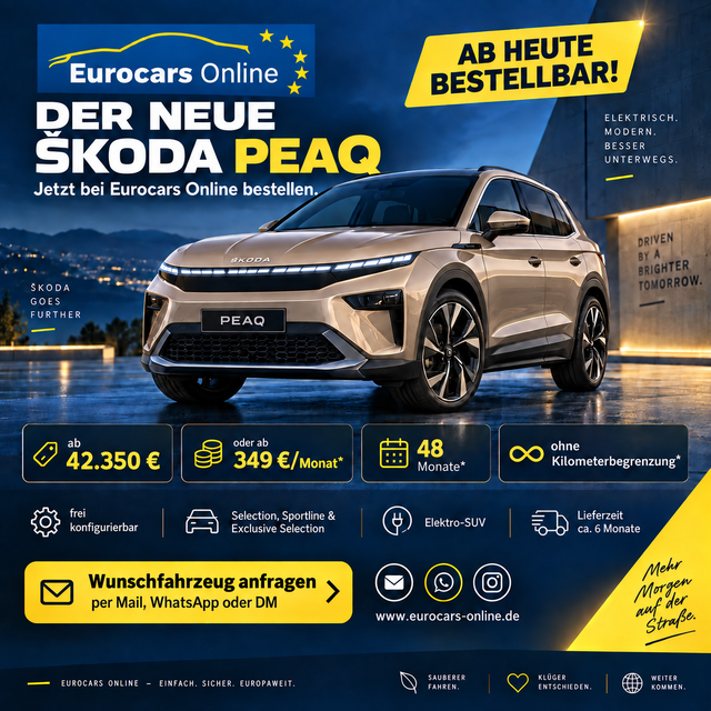 Skoda Peaq - Selection *BESTELLFAHRZEUG* 349,- &euro; monatlich* 48 Monate* Ohne Kilometerbegrenzung*