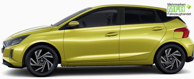 Hyundai i20 Family 1.0 T-GDI 90PS, NAVI 10,25", LUCID-LIME Metallic, Winter-Pack: Sitzheizung + Lenkradheizung, 16" ALU, Klimaautomatik, Privacy-Glas, Parksensoren hinten, R&uuml;ckfahrkamera, Tempomat, Lederlenkrad, Reserverad, Alarm, Armlehne, 4x elektr. Fensterheber 
