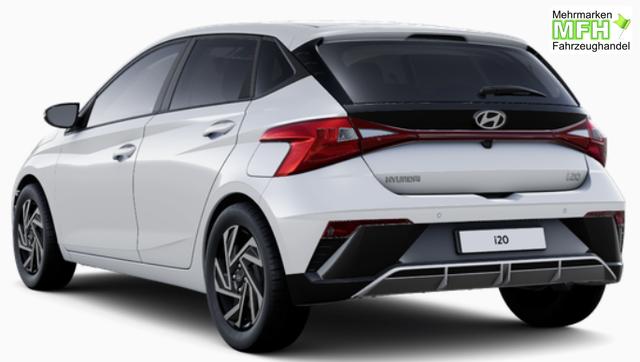 Hyundai i20 Family 1.0 T-GDI 90PS, NAVI 10,25", Sonderfarbe ATLAS-WHITE, Winter-Pack: Sitzheizung + Lenkradheizung, 16" ALU, Klimaautomatik, Privacy-Glas, Parksensoren hinten, R&uuml;ckfahrkamera, Tempomat, Lederlenkrad, Reserverad, Alarm, Armlehne, 4x elektr. Fensterheber 