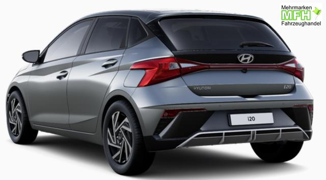 Hyundai i20 Family 1.0 T-GDI 90PS, NAVI 10,25", AURORA-GRAU METALLIC, Winter-Pack: Sitzheizung + Lenkradheizung, 16" ALU, Klimaautomatik, Privacy-Glas, Parksensoren hinten, R&uuml;ckfahrkamera, Tempomat, Lederlenkrad, Reserverad, Alarm, Armlehne, 4x elektr. Fensterheber 