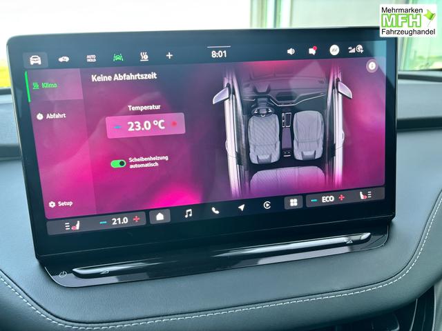 Skoda Elroq Selection 19" Alufelgen, 2-Zonen-Climatronic, Sitzheizung, Parksensoren vorn/hinten, R&uuml;ckfahrkamera, SunSet, Infotainment 13" + NAVIGATION, Beheizbares M-Lederlenkrad, Alarm, Dachreling 