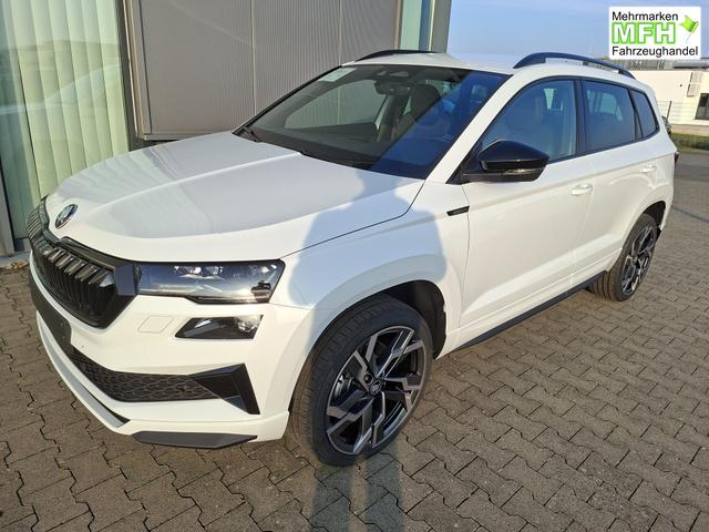 Skoda Karoq Sportline 1.5 TSI 150PS DSG, WEISS-MET, 5JGARANTIE, AHK SCHWENKBAR, 19" ALU SAGITARIUS, BEHEIZTE FRONTSCHEIBE, SITZHEIZUNG, MATRIX-LED, Elektr. Heckklappe, Virtual Cockpit 10", Climatronic, NAVI, ACC, Parksensoren v/h, R&uuml;ckfahrkamera, Dachreling, PRIVACY-GLAS 