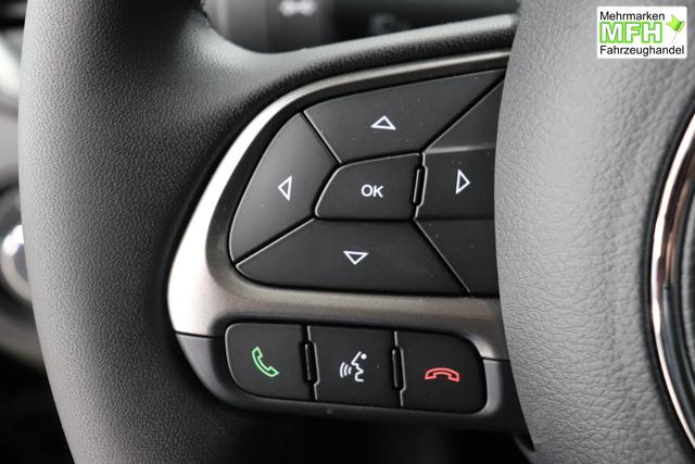 Jeep Renegade 1.5 T4 DCT7 e-Hybrid Longitude 1469 96 kW435 Blue Shade 015 Stoff Schwarz "61P Blue Shade Metallic Business-Paket Longitude: Uconnect Smartouch 8.4 mit 8,4""-Touchscreen, Navigationssystem, Bluetooth, AUX-IN-und USB sowie DAB, Apple CarPlay&Android Auto und LIVE Services, Fahrersitz mit elektr. Lordosenst&uuml;tze 2-fach verstellbar"