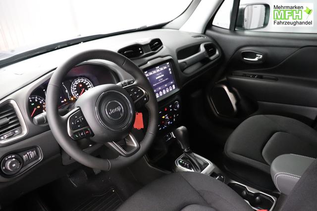 Jeep Renegade 1.5 T4 DCT7 e-Hybrid Longitude 1469 96 kW435 Blue Shade 015 Stoff Schwarz "61P Blue Shade Metallic Business-Paket Longitude: Uconnect Smartouch 8.4 mit 8,4""-Touchscreen, Navigationssystem, Bluetooth, AUX-IN-und USB sowie DAB, Apple CarPlay&Android Auto und LIVE Services, Fahrersitz mit elektr. Lordosenst&uuml;tze 2-fach verstellbar"