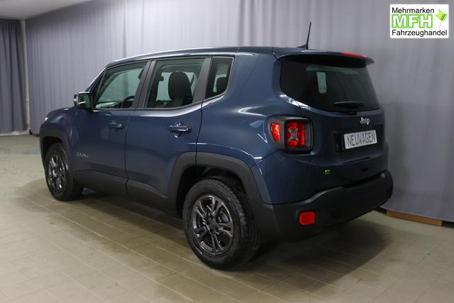 Jeep Renegade 1.5 T4 DCT7 e-Hybrid Longitude 1469 96 kW435 Blue Shade 015 Stoff Schwarz "61P Blue Shade Metallic Business-Paket Longitude: Uconnect Smartouch 8.4 mit 8,4""-Touchscreen, Navigationssystem, Bluetooth, AUX-IN-und USB sowie DAB, Apple CarPlay&Android Auto und LIVE Services, Fahrersitz mit elektr. Lordosenst&uuml;tze 2-fach verstellbar"
