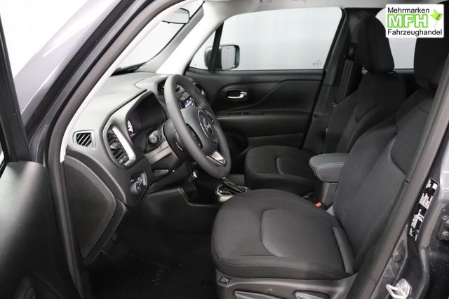 Jeep Renegade 1.5 T4 DCT7 e-Hybrid Longitude 1469 96 kW679 Graphite Grau 015 Stoff Schwarz "5DT Graphite Grau Business-Paket Longitude: Uconnect Smartouch 8.4 mit 8,4""-Touchscreen, Navigationssystem, Bluetooth, AUX-IN-und USB sowie DAB, Apple CarPlay&Android Auto und LIVE Services, Fahrersitz mit elektr. Lordosenst&uuml;tze 2-fach verstellbar"