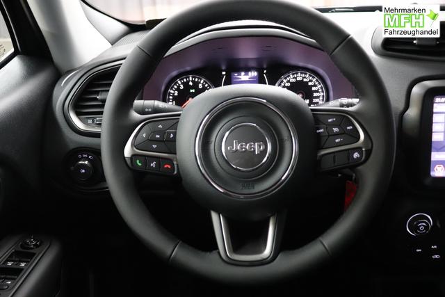 Jeep Renegade 1.5 T4 DCT7 e-Hybrid Longitude 1469 96 kW679 Graphite Grau 015 Stoff Schwarz "5DT Graphite Grau Business-Paket Longitude: Uconnect Smartouch 8.4 mit 8,4""-Touchscreen, Navigationssystem, Bluetooth, AUX-IN-und USB sowie DAB, Apple CarPlay&Android Auto und LIVE Services, Fahrersitz mit elektr. Lordosenst&uuml;tze 2-fach verstellbar"