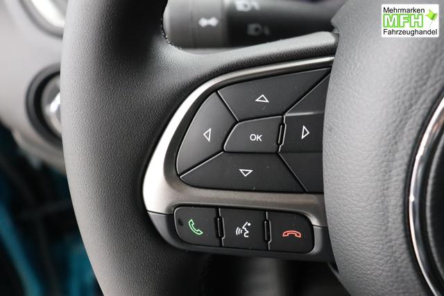 Jeep Renegade 1.6 Multijet 16V Longitude Diesel 1598 96 kW470 Bikini Metallic Stoff schwarz "8F6 Reifen-Reparatur-Set (Kit Fix&Go) Business-Paket Longitude 070 Stark abgedunkelte Heckscheibe und Seitenscheiben hinten Bikini Metallic", Beispielbilder, ggf. teilweise mit Sonderausstattung