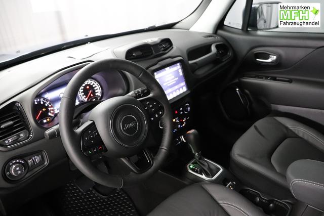 Jeep Renegade 1.5 T4 DCT7 e-Hybrid Limited 1469 96 kW435 Blue Shade Leder Schwarz "Navigationssystem 01K Design-Paket Black Pack 2XL Leder-Paket 2T2 Funktions-Paket 7KS Winter-Paket UGM Uconnect Smartouch 8.4 mit 8,4""-Touchscreen, Navigationssystem, Bluetooth, AUX-IN-und USB sowie DAB, Apple CarPlay&Android Auto und LIVE Services 070 Seitenscheiben hinten und Heckscheibe verdunkelt 108 18""-Leichtmetallfelgen, schwarz gl&auml;nzend 61P Blue Shade"