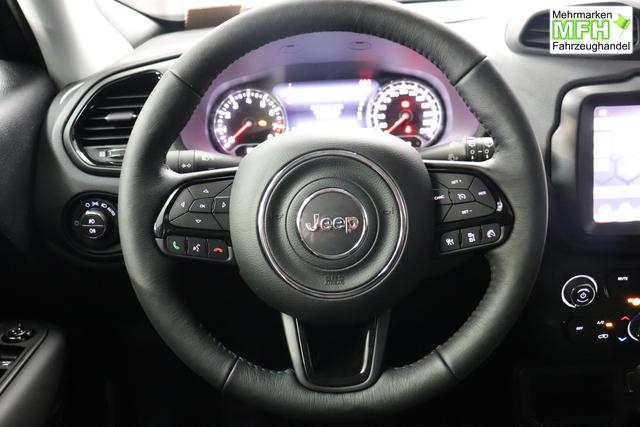 Jeep Renegade 1.5 T4 DCT7 e-Hybrid Limited 1469 96 kW435 Blue Shade Leder Schwarz "Navigationssystem 01K Design-Paket Black Pack 2XL Leder-Paket 2T2 Funktions-Paket 7KS Winter-Paket UGM Uconnect Smartouch 8.4 mit 8,4""-Touchscreen, Navigationssystem, Bluetooth, AUX-IN-und USB sowie DAB, Apple CarPlay&Android Auto und LIVE Services 070 Seitenscheiben hinten und Heckscheibe verdunkelt 108 18""-Leichtmetallfelgen, schwarz gl&auml;nzend 61P Blue Shade"