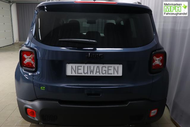 Jeep Renegade 1.5 T4 DCT7 e-Hybrid Limited 1469 96 kW435 Blue Shade Leder Schwarz "Navigationssystem 01K Design-Paket Black Pack 2XL Leder-Paket 2T2 Funktions-Paket 7KS Winter-Paket UGM Uconnect Smartouch 8.4 mit 8,4""-Touchscreen, Navigationssystem, Bluetooth, AUX-IN-und USB sowie DAB, Apple CarPlay&Android Auto und LIVE Services 070 Seitenscheiben hinten und Heckscheibe verdunkelt 108 18""-Leichtmetallfelgen, schwarz gl&auml;nzend 61P Blue Shade"