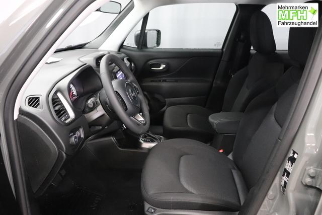 Jeep Renegade 1.5 T4 DCT7 e-Hybrid Longitude 503 Sting Grey 015 Stoff Schwarz "8CZ Sting Grey Business-Paket Longitude: Uconnect Smartouch 8.4 mit 8,4""-Touchscreen, Navigationssystem, Bluetooth, AUX-IN-und USB sowie DAB, Apple CarPlay&Android Auto und LIVE Services, Fahrersitz mit elektr. Lordosenst&uuml;tze 2-fach verstellbar" 1469 96 kW
