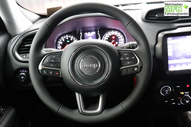 Jeep Renegade 1.5 T4 DCT7 e-Hybrid Longitude 503 Sting Grey 015 Stoff Schwarz "8CZ Sting Grey Business-Paket Longitude: Uconnect Smartouch 8.4 mit 8,4""-Touchscreen, Navigationssystem, Bluetooth, AUX-IN-und USB sowie DAB, Apple CarPlay&Android Auto und LIVE Services, Fahrersitz mit elektr. Lordosenst&uuml;tze 2-fach verstellbar" 1469 96 kW