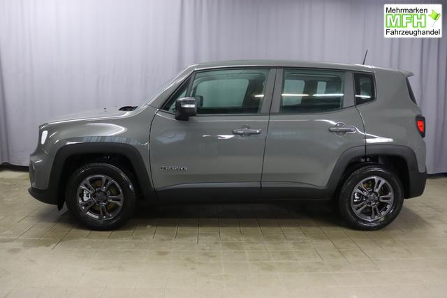 Jeep Renegade 1.5 T4 DCT7 e-Hybrid Longitude 503 Sting Grey 015 Stoff Schwarz "8CZ Sting Grey Business-Paket Longitude: Uconnect Smartouch 8.4 mit 8,4""-Touchscreen, Navigationssystem, Bluetooth, AUX-IN-und USB sowie DAB, Apple CarPlay&Android Auto und LIVE Services, Fahrersitz mit elektr. Lordosenst&uuml;tze 2-fach verstellbar" 1469 96 kW