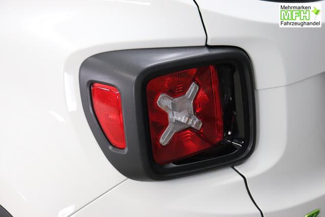 Jeep Renegade 1.5 T4 DCT7 e-Hybrid Limited 1469 96 kW296 Alpine White Leder Schwarz "Navigationssystem 01K Design-Paket Black Pack 2XL Leder-Paket 2T2 Funktions-Paket 7KS Winter-Paket UGM Uconnect Smartouch 8.4 mit 8,4""-Touchscreen, Navigationssystem, Bluetooth, AUX-IN-und USB sowie DAB, Apple CarPlay&Android Auto und LIVE Services 070 Seitenscheiben hinten und Heckscheibe verdunkelt 108 18""-Leichtmetallfelgen, schwarz gl&auml;nzend 5CA Alpine White"