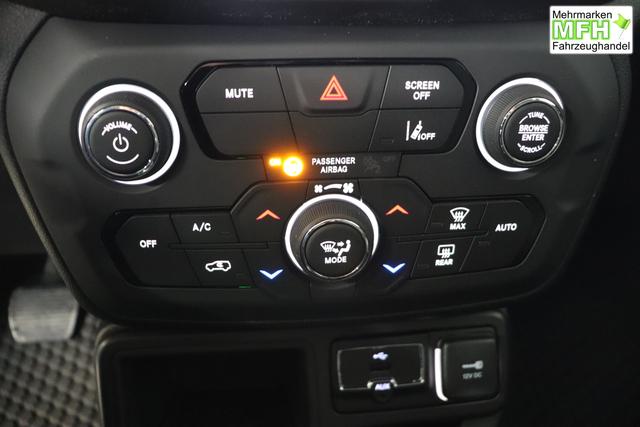 Jeep Renegade 1.5 T4 DCT7 e-Hybrid Limited 1469 96 kW296 Alpine White Leder Schwarz "Navigationssystem 01K Design-Paket Black Pack 2XL Leder-Paket 2T2 Funktions-Paket 7KS Winter-Paket UGM Uconnect Smartouch 8.4 mit 8,4""-Touchscreen, Navigationssystem, Bluetooth, AUX-IN-und USB sowie DAB, Apple CarPlay&Android Auto und LIVE Services 070 Seitenscheiben hinten und Heckscheibe verdunkelt 108 18""-Leichtmetallfelgen, schwarz gl&auml;nzend 5CA Alpine White"